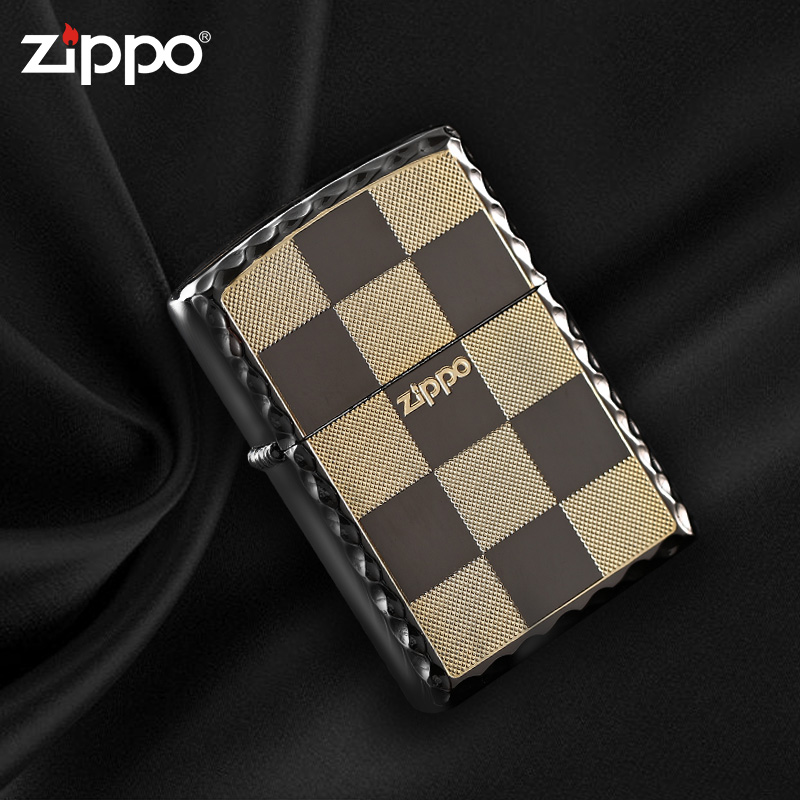 zippo打火机正版原装韩版 镀金黑冰格子专柜正品限量个性刻字礼品