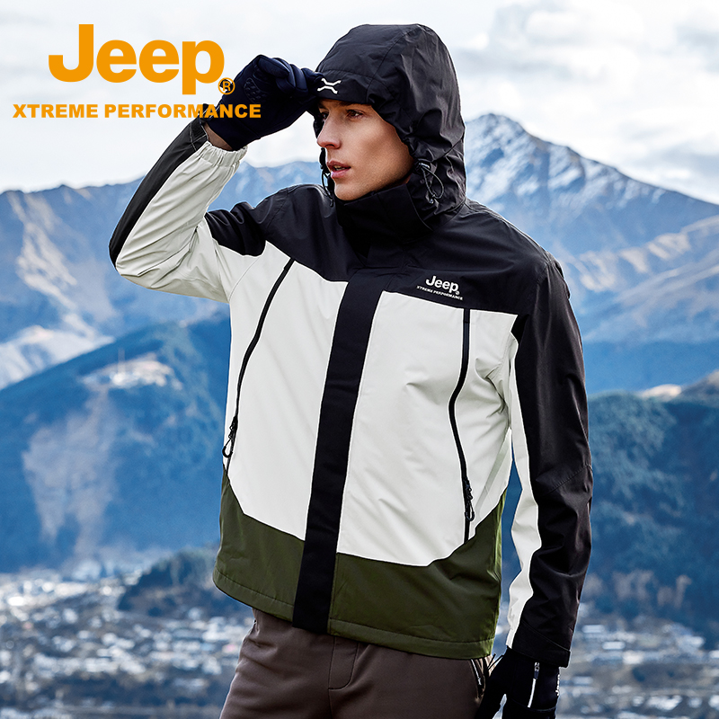 jeep冲锋衣男冬季三合一女士外套