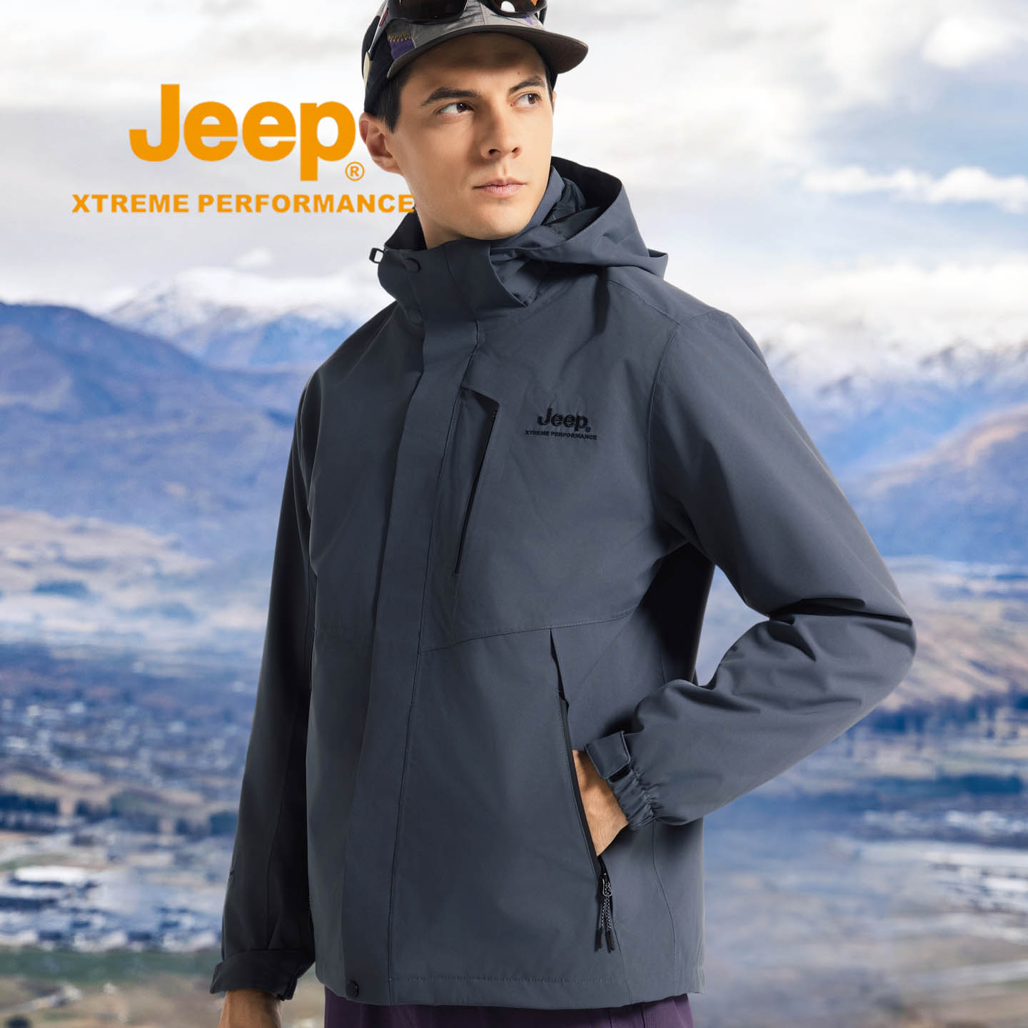 JEEP冲锋衣男冬季可拆卸抓绒外套