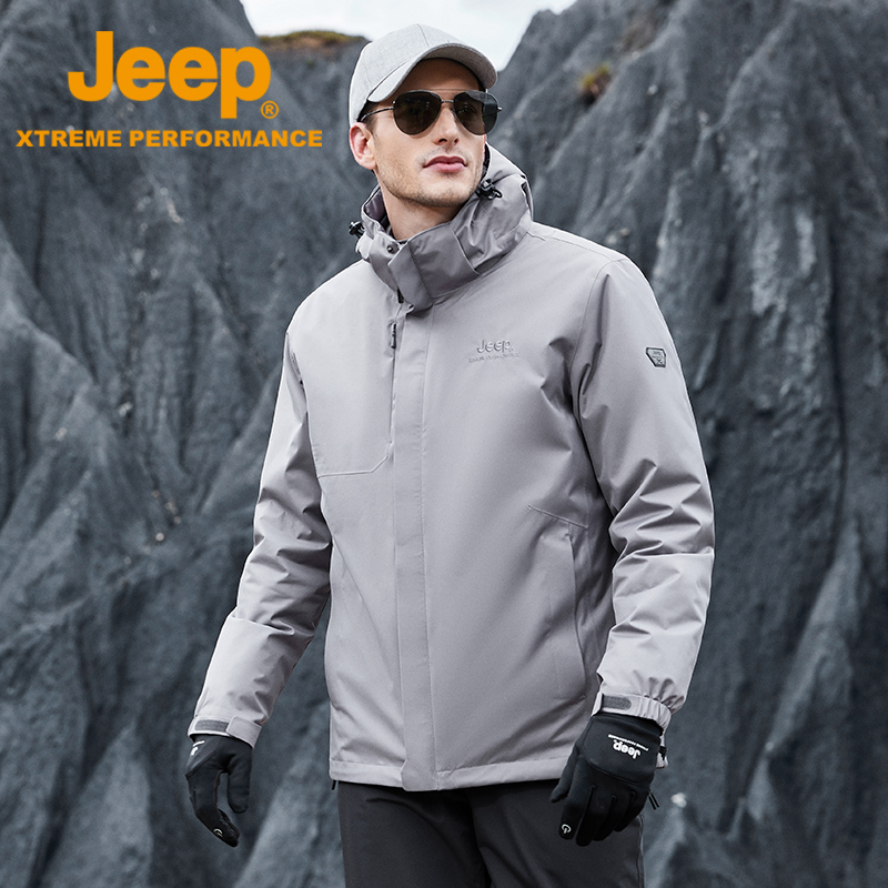 JEEP羽绒内胆户外防风冲锋衣男