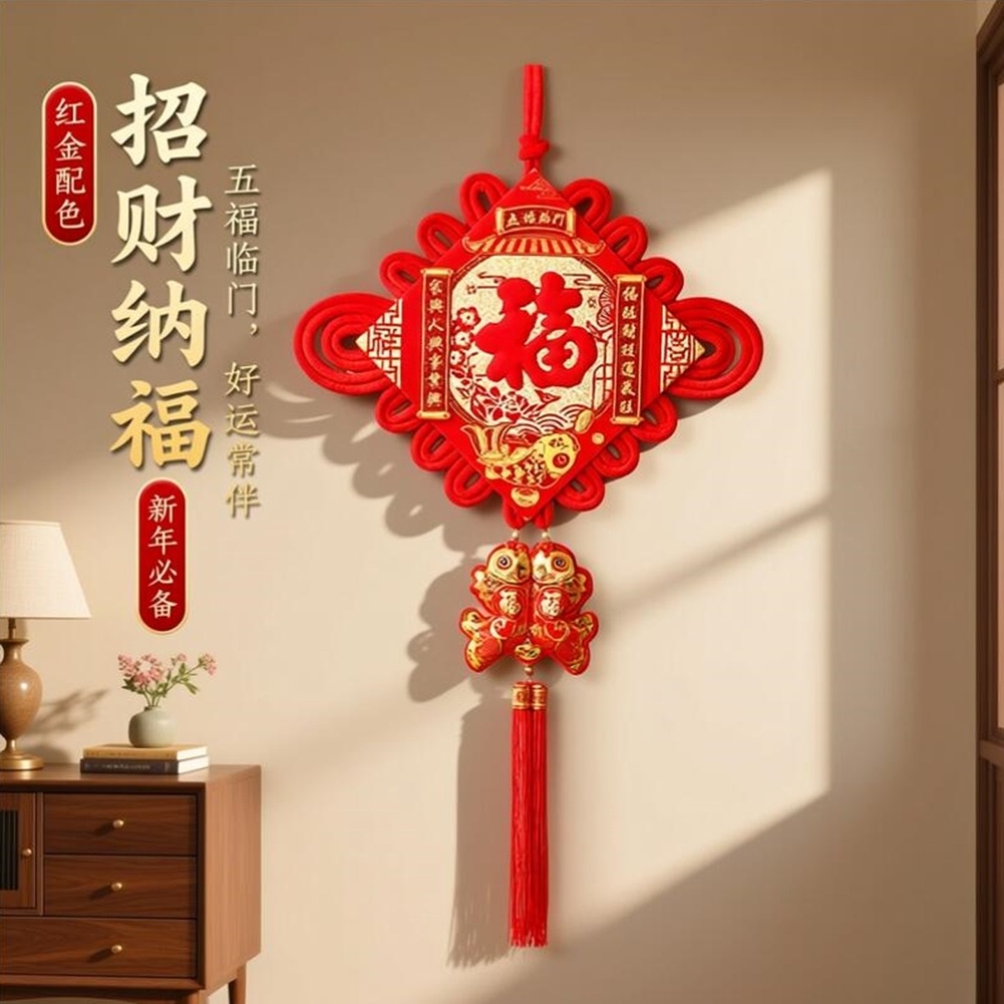 中国结福字挂件新年春节客厅高档墙上挂饰电视墙装饰乔迁新居布置