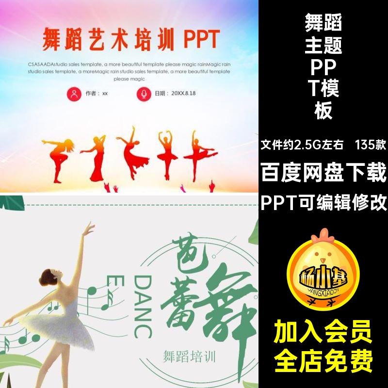 135款舞蹈主题PPT模板招生跳舞儿童成人才艺芭蕾社团课件街舞ppt