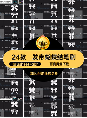 领结蝴蝶结笔刷brushset abr装饰插画画笔24款ipadPS绘画女孩发带