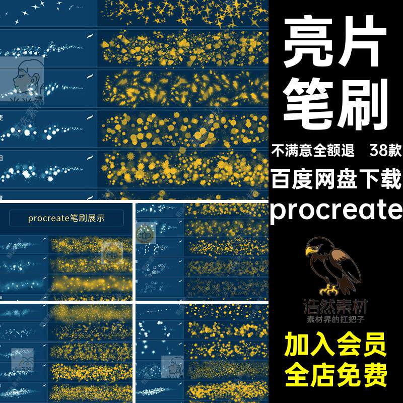 亮片特效仙女闪亮粉38款笔刷亮晶晶闪粉可爱procreate闪烁粒图案