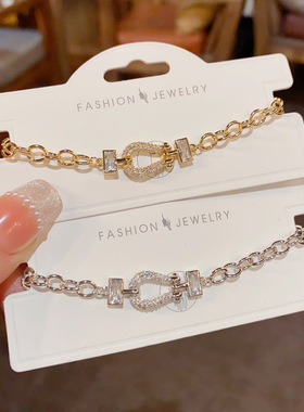 轻奢时尚感满钻马蹄环扣手链精致个性独特设计百搭手环配饰品