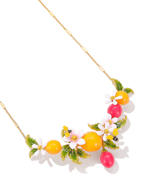 法式浪漫轻奢小众珐琅圣女果柿子水果栀子花朵蜜蜂绿叶大款项链女