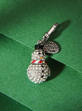 立体满钻水晶圣诞雪人吊坠项链