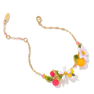 法式浪漫轻奢小众立体珐琅彩圣果柿子白色栀子花朵小蜜蜂手链手串