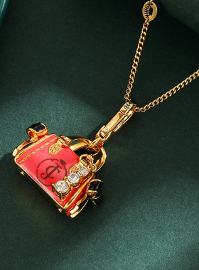 珐琅釉蝴蝶结手提包吊坠项链气质