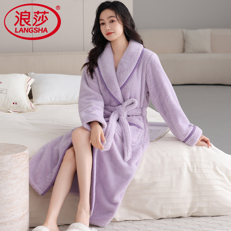 浪莎法兰绒睡袍女加厚保暖睡衣