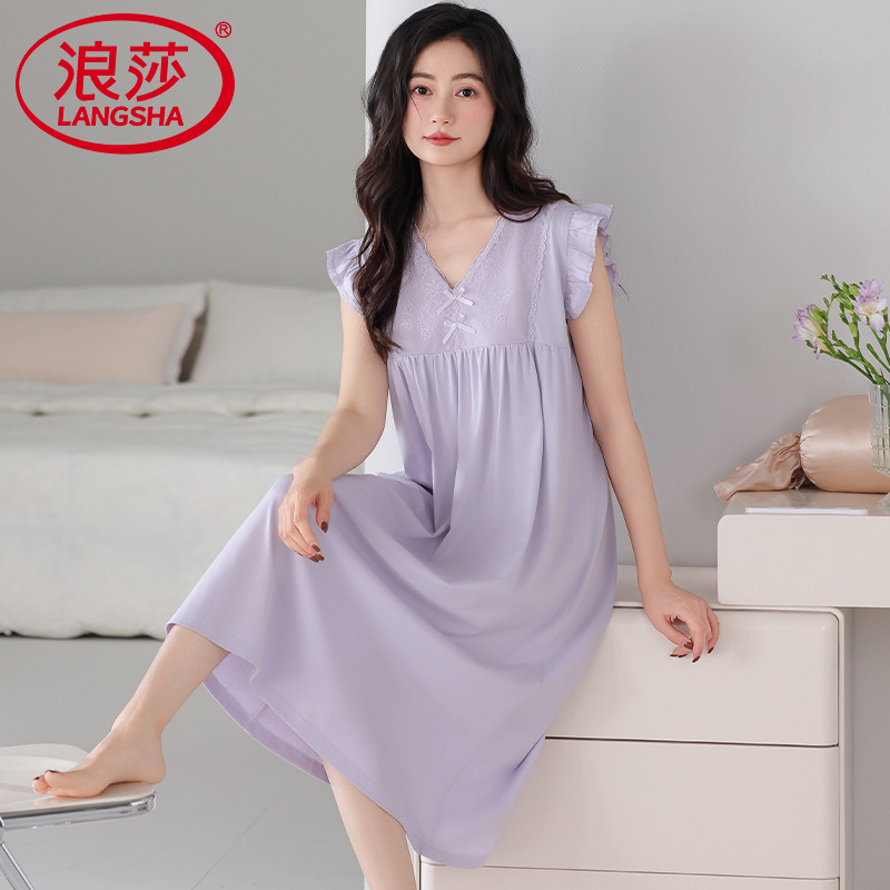 浪莎2025新款纯棉睡裙女背心无袖长款全棉夏季连衣裙睡衣夏天薄款