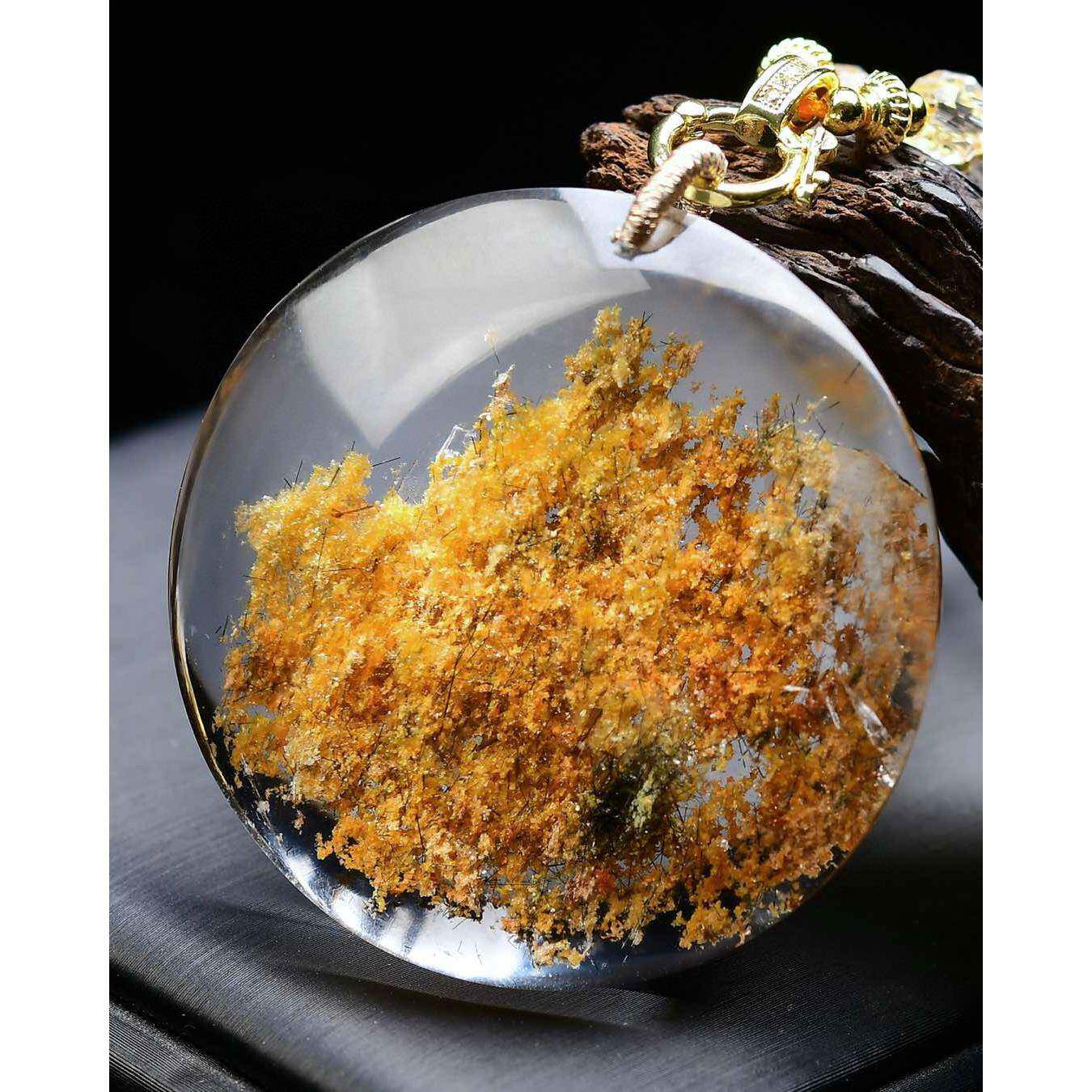 天然巴西黑发晶 黄幽灵聚宝盆吊坠 毛衣项链 主事业 黑发晶招财ss