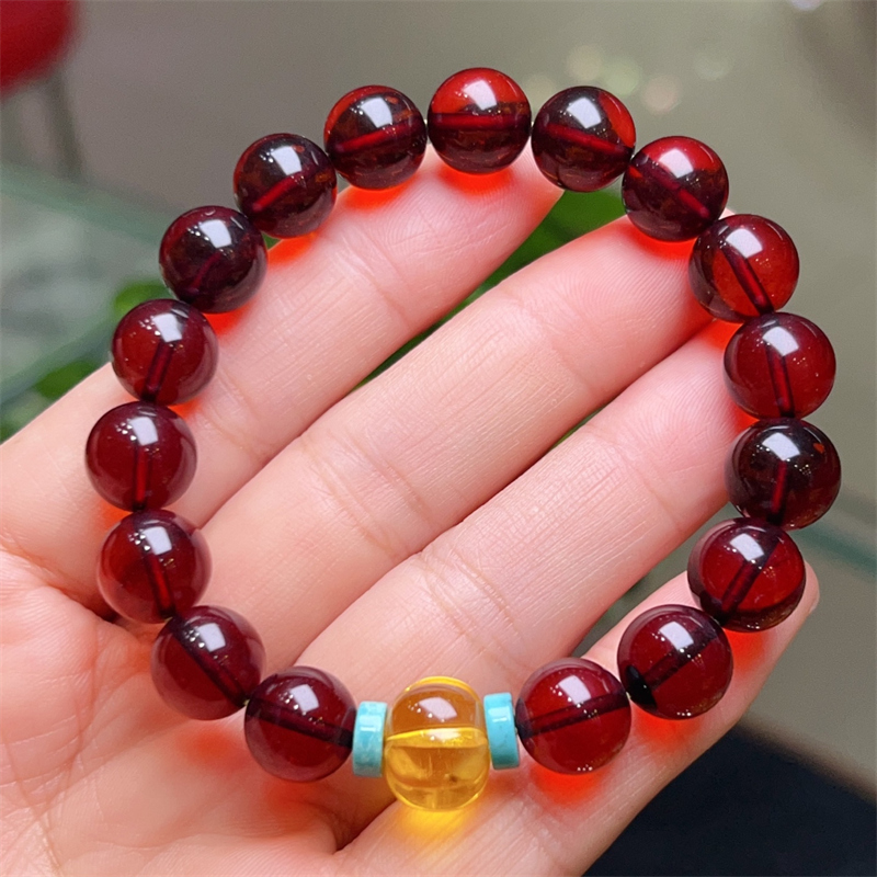 天然俄料无优化无烤色净水琥珀手串手链男女11mm重14.6克速