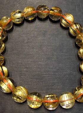 天然9mm发晶钛晶手链 重24.36克 钣钛粗顺晶体通透微细棉配证书xs