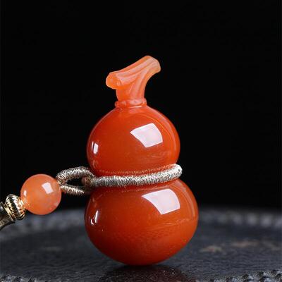 天然水晶巴西红水晶红兔毛雕刻葫芦女款项链吊坠17.2克满红发晶秀