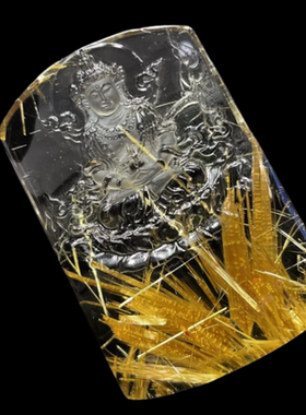 天然水晶巴西原矿板钛晶金发晶顺发猫眼手工观音吊坠项链56.2克夸
