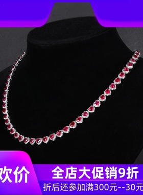 总计25.64ct缅甸天然鸽血红宝石项链 18K金镶钻套链AIGS现货shc