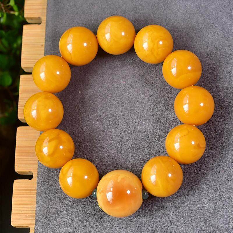 天然欧洲原矿回流老花蜜蜡手链手串19mm满蜜满蜡无优化无烤色秀