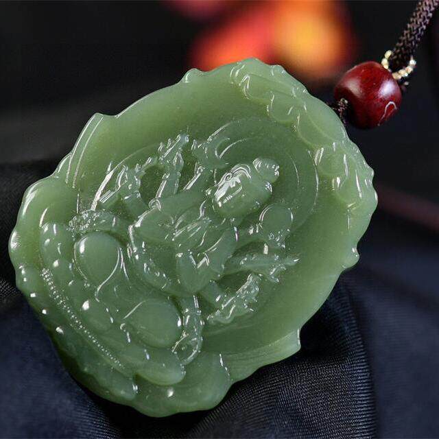 天然新疆和田玉鸭蛋青碧玉油润细腻千手观音玉牌吊坠项链47.3g犹