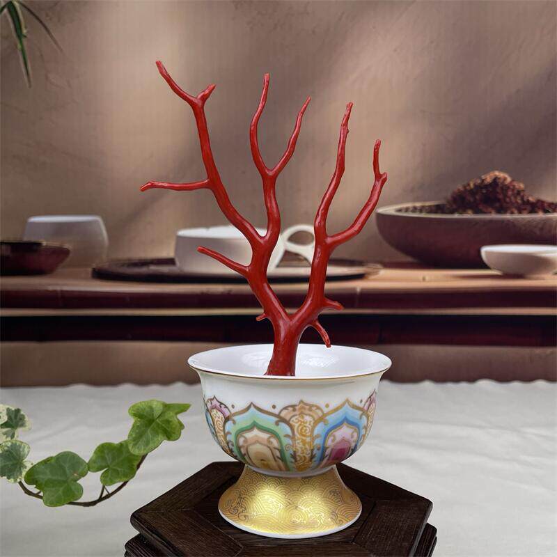 天然意大利科西卡黑牛血红珊瑚树摆件28克原色有机宝石阿卡沙丁