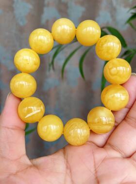 纯天然原矿俄料黄鸡油黄蜜蜡18.5mm圆珠手链 重41.05克 配证书wl0