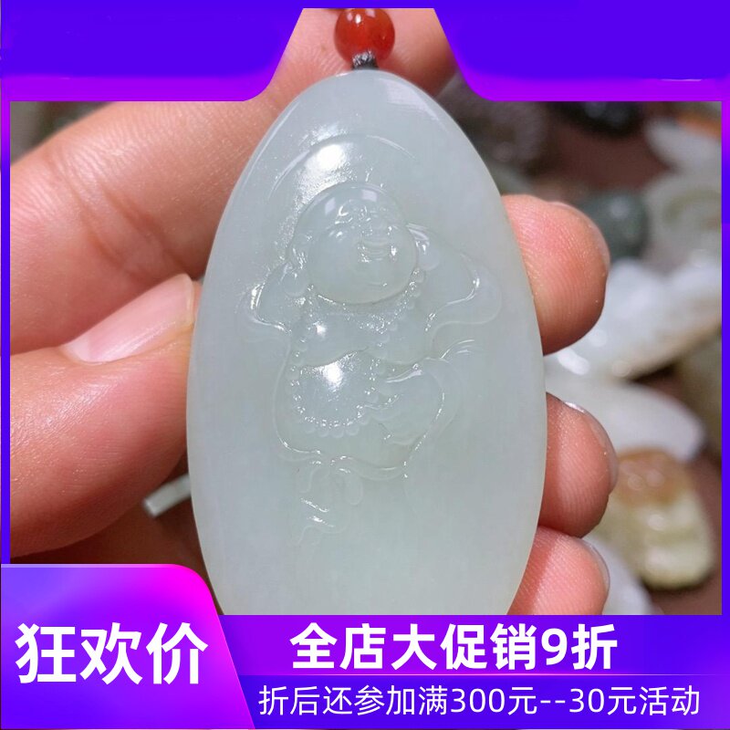 手工雕刻新疆天然和田玉俄料青蓝底超润自在佛zqyx