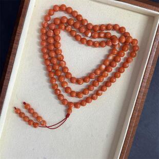 天然台湾momo莫莫珊瑚原色阿卡深海红牛血红佛珠手串手链6mm颂