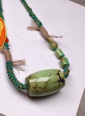 天然湖北原矿绿松石菜籽黄直径18.4mm桶珠锁骨链瓷釉级坠14.83克y