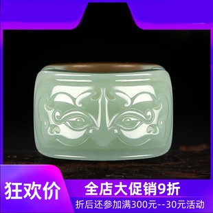 和田玉且末糖蓝玉扳指男大拇指兽面貔貅指环女天然玉石戒指mzr