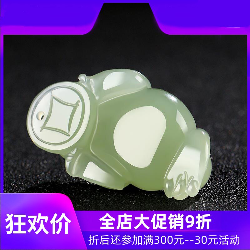 天然和田玉三足金蟾玉吊坠三脚蟾蜍挂件男女款金蝉玉坠项链mzr