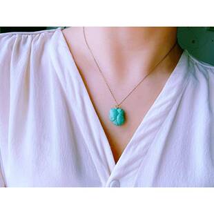 天然湖北原矿绿松石蝴蝶仙子锁骨链吊坠 18k金扣头重4.82克配证jd