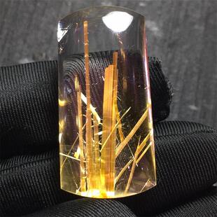 天然水晶金发晶巴西板钛晶猫眼平安无事牌吊坠项链12.1g原矿邮
