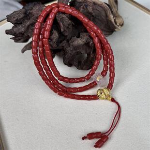 天然科西卡珊瑚三圈手链手串4.5mm原色有机宝石阿卡沙丁牛血红速