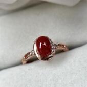 天然日本阿卡珊瑚银戒指5x7.2mm原色有机宝石沙丁牛血红科西嘉速