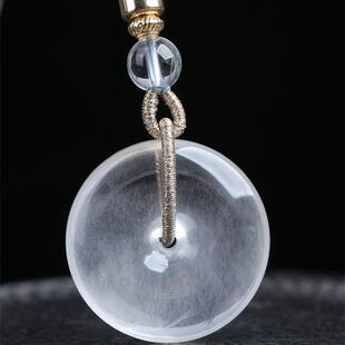 天然水晶巴西白兔毛平安扣女款项链吊坠14.7克白兔毛发晶顺发秀