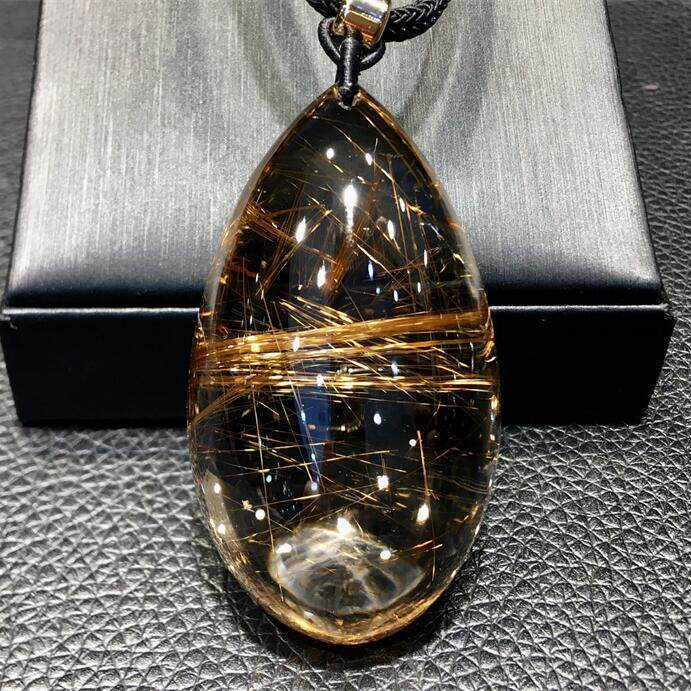 天然水晶巴西钛晶水滴项链吊坠45.8克铜发晶通透体板钛猫眼原矿速