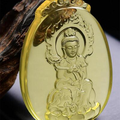 收藏级加大天然巴西黄水晶普贤菩萨吊坠项链龙蛇守护神71.5g即