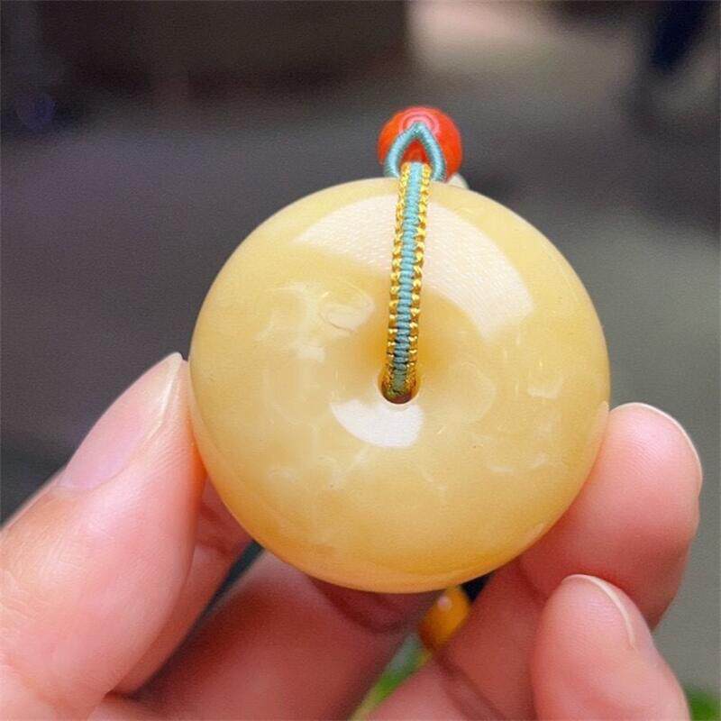 天然原矿俄料蜜蜡平安扣吊坠女款项链20.4克白花蜡无优化无烤色