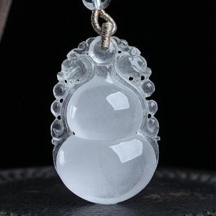 天然水晶巴西白兔毛发晶雕刻葫芦女款项链吊坠19克顺发透体钢丝秀