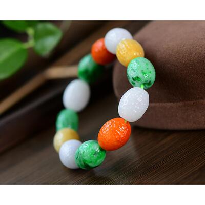 天然翡翠多宝16*13mm枣珠手链手串 细腻冰润色泽艳丽 种水十足sm0