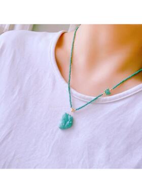 天然湖北原矿绿松石蝴蝶仙子吊坠项链 搭配2mm绿松石项链 18k金jd