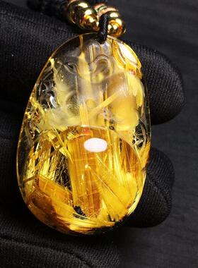 天然水晶巴西钛晶生肖兔项链吊坠22克白体金发晶板钛猫眼原矿贺