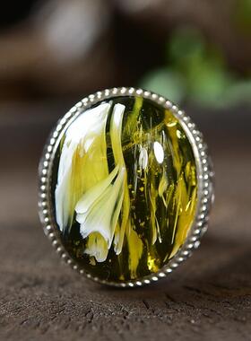 天然俄料原矿金瓷白溶洞蜜拉丝纹戒指23.20.13mm无优化无烤色凯