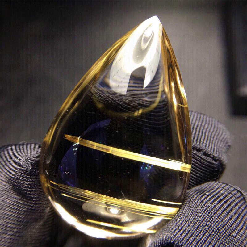 天然水晶金发晶巴西板钛晶猫眼水滴形裸石吊坠项链20.3克原矿邮