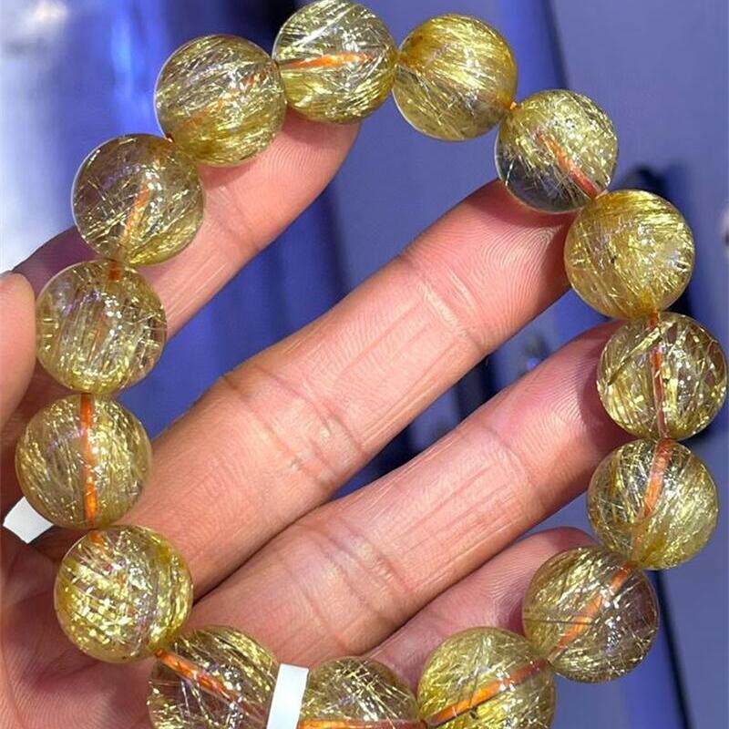 巴西天然水晶金发晶钛晶男女款手链手串晶体干净晶莹剔透14+mm速