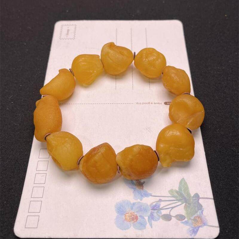 天然俄料原矿蜜蜡原石手链手串20毫米无优化无烤色琥珀秀