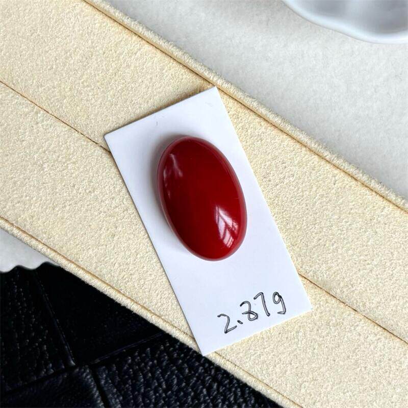 天然阿卡珊瑚椭圆形项链吊坠2.87g原色宝石沙丁牛血红科西嘉