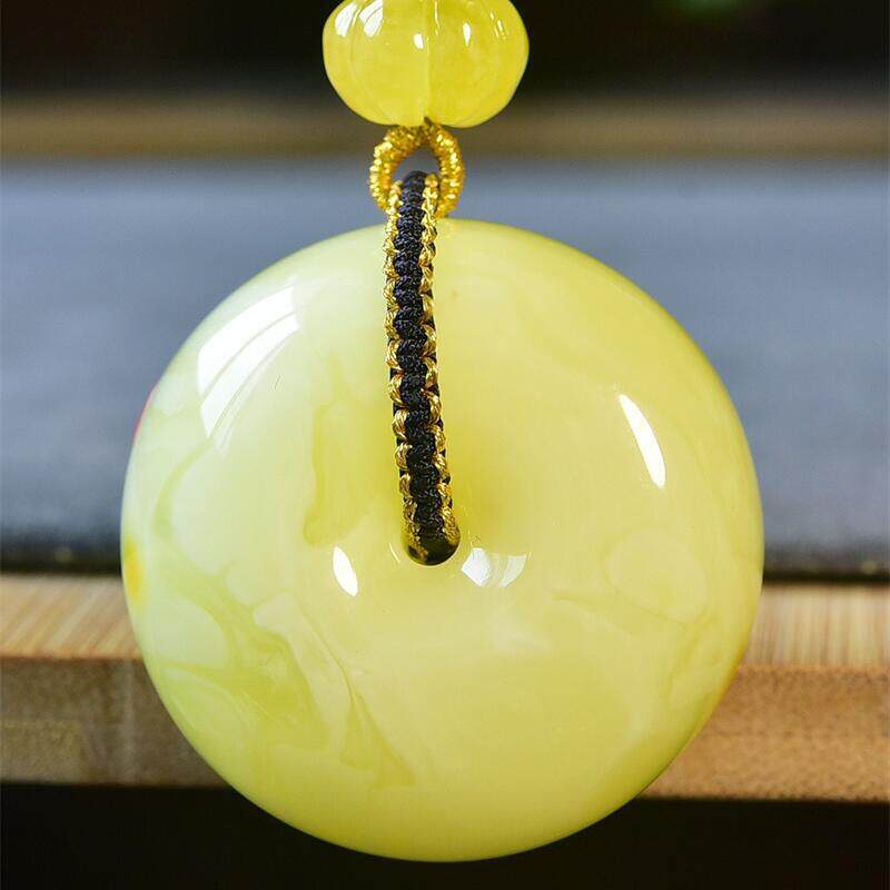 天然俄料原矿白花蜜蜡平安扣女款项链吊坠31.1克无优化无烤色