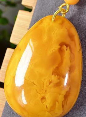天然欧洲俄料老蜜蜡水滴女款项链吊坠43.8g妖花纹无优化无烤色秀