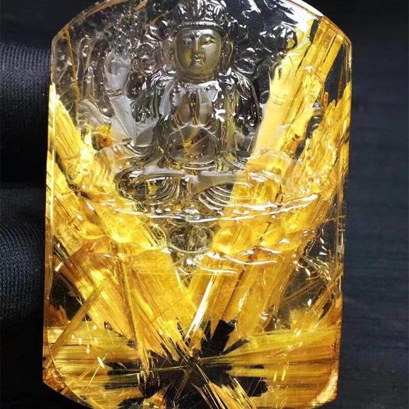 天然水晶巴西钛晶千手观音项链吊坠65克金发晶钛晶板钛猫眼原矿贺